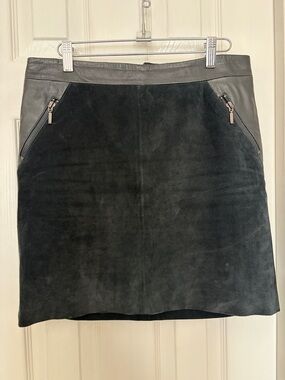 Black Leather & Suede A-Line Skirt - Women's